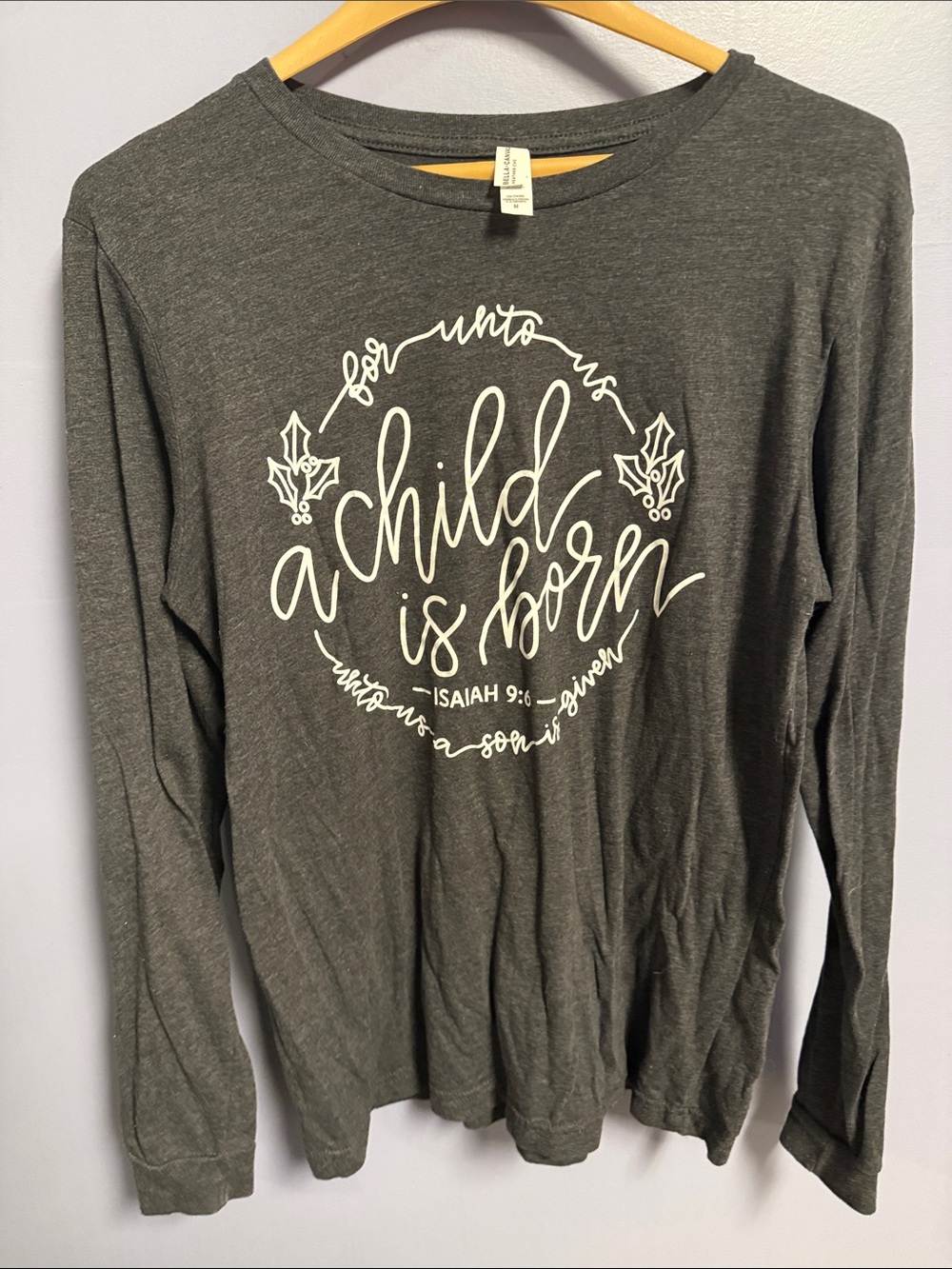 Long-Sleeve Graphic Tee - Dark Gray "A Child Is Born"